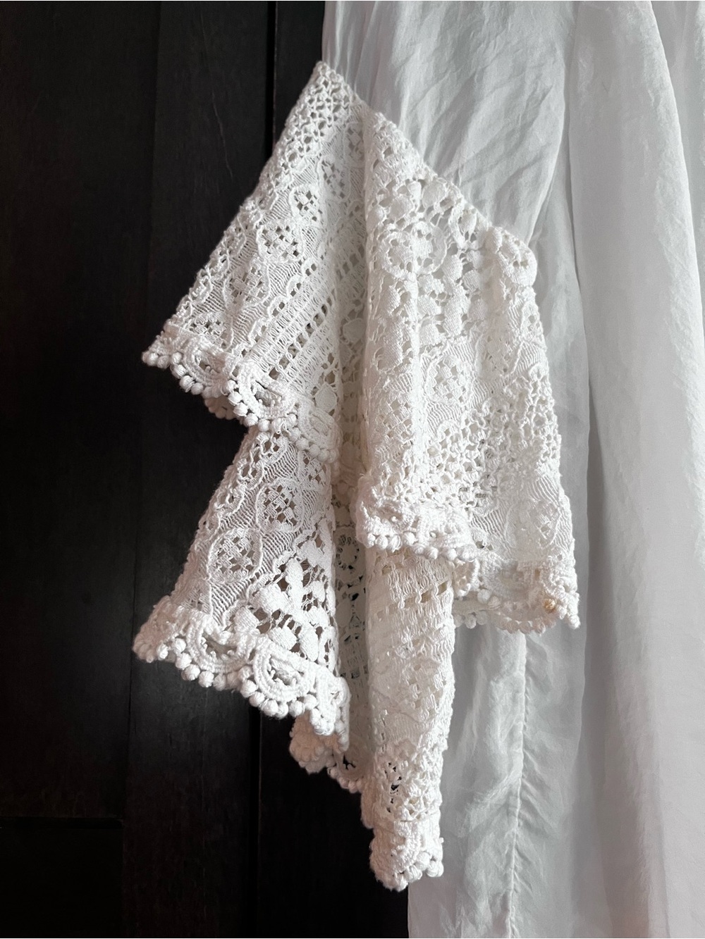 Boho Romantic White 100% Italian Silk Blouse Lace Sleeves Off Shoulder Size M - Picture 5 of 12